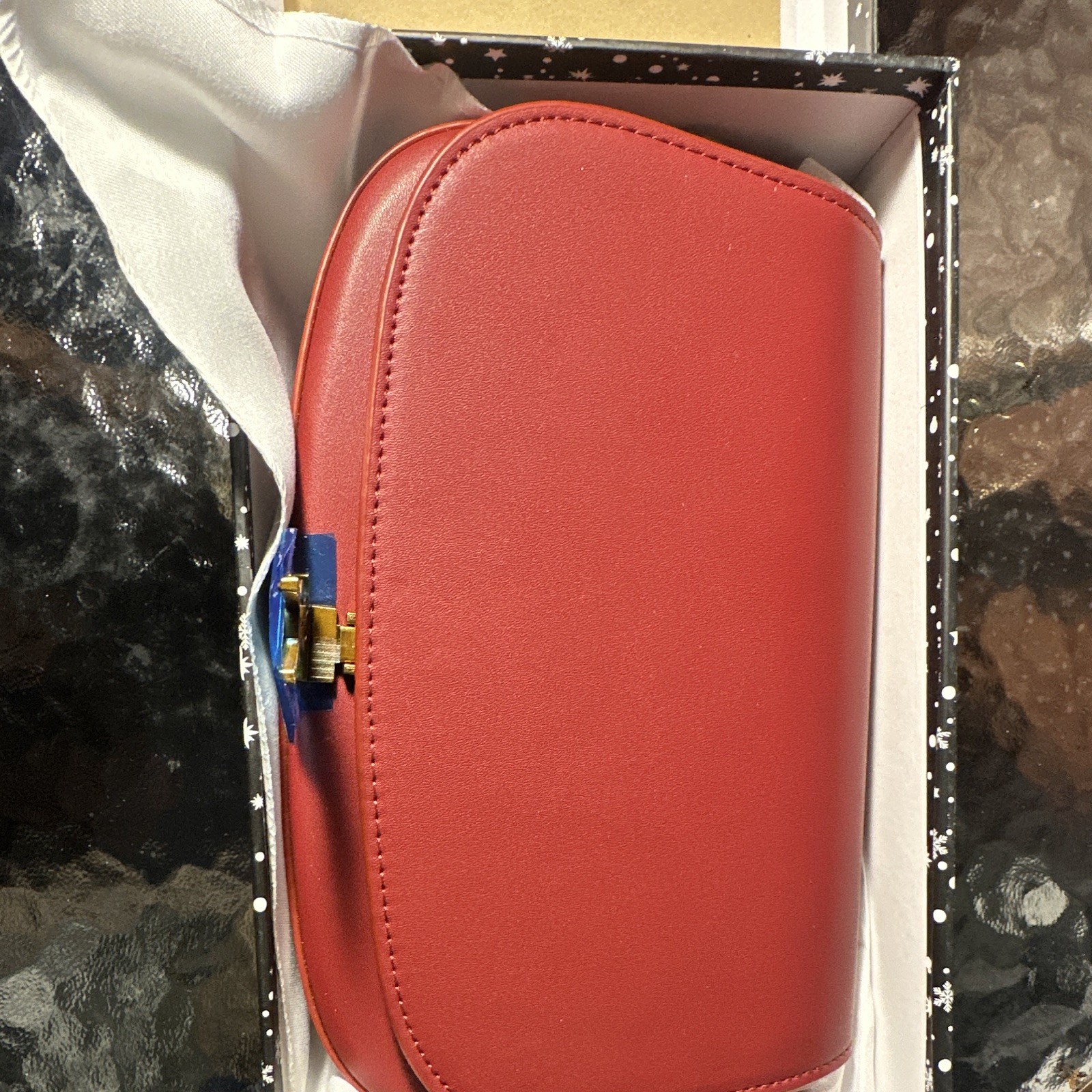 Saint Laurent YSL Red Shoulder Bag Gold HW Magnetic Closure Dust Bag Box