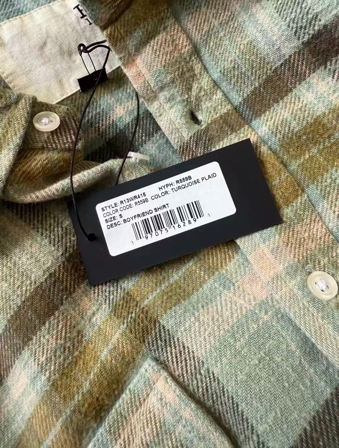 NWT R13 Boyfriend Shirt in Turquoise Plaid Size XS