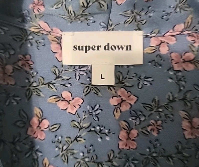 NWOT Sz L Super Down by Revolve Surplice Bodysuit, Hand Wash, Blue w Pink