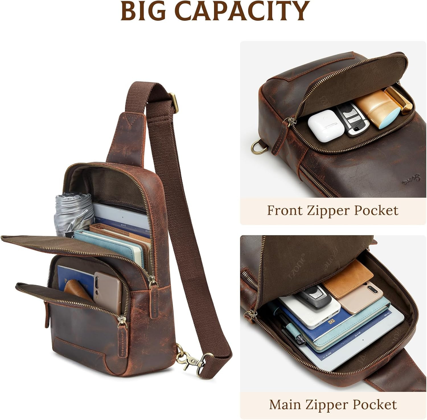 Sling Bag for Men Women RFID Blocking Genuine Leather Crossbody Shoulder Bag Bac
