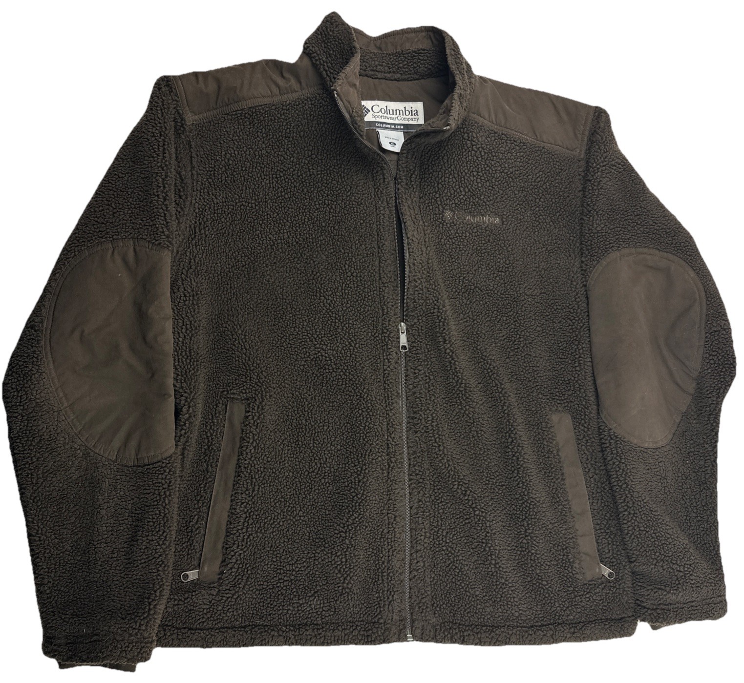 Vintage Columbia Jacket Men XL Dark Brown Sherpa Fleece Elbow Pads Teddy