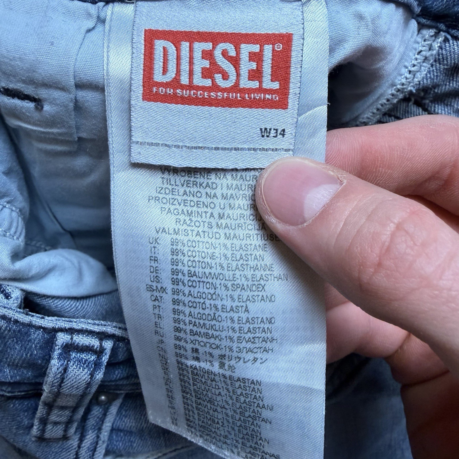 Diesel 1979 Sleenker Jeans Men 34×32 Blue Slim Skinny Stretch Thrash Punk 0LICM