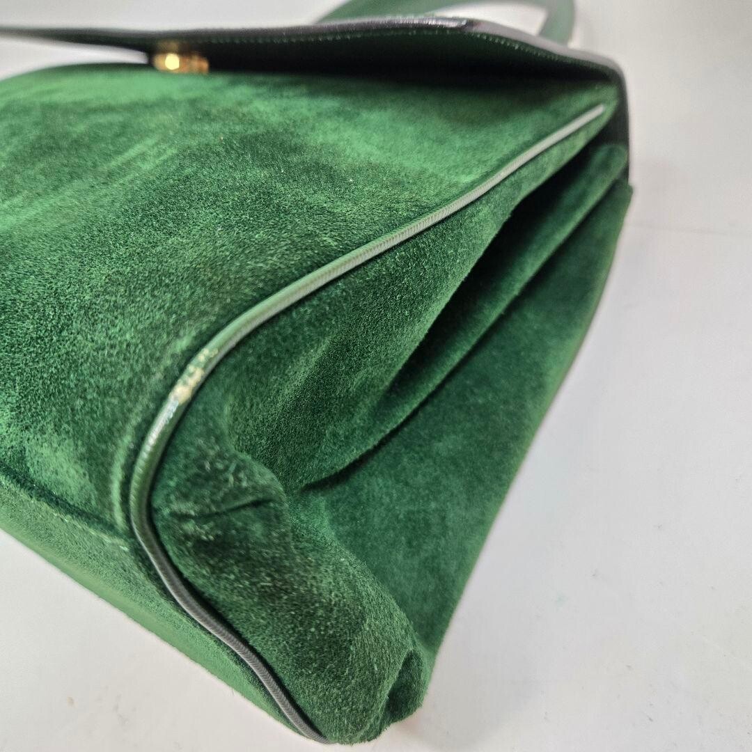 CELINE Handbag Leather Suede Circle Green Vintage Authentic From Japan