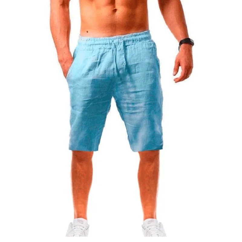 Men’s LINEN Shorts Casual Summer Beach Cotton Loose Fit Drawstring Pants S-3XL