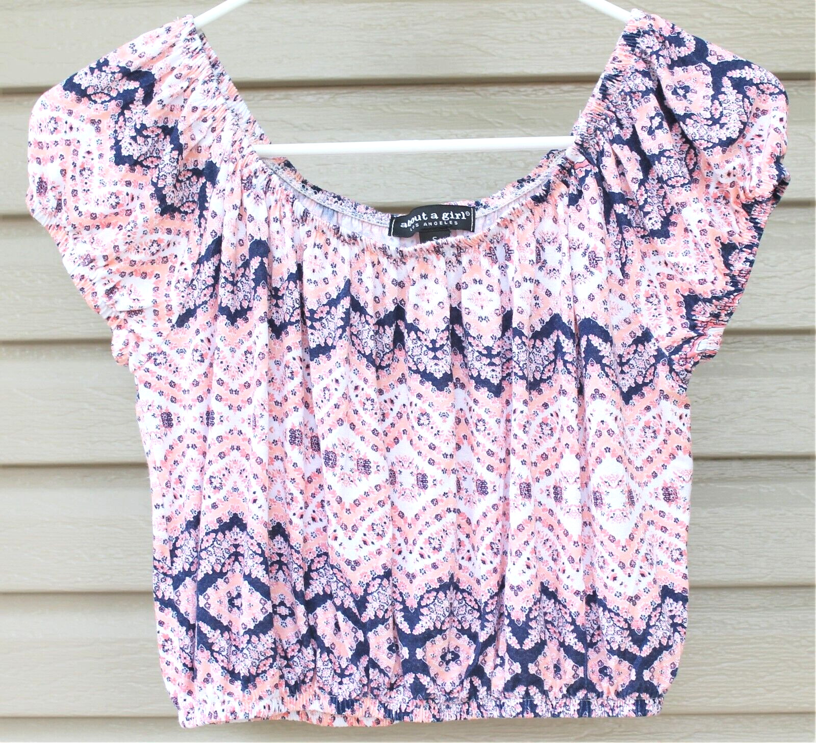 Pink Peasant Crop Top Off Shoulder Puff Boho Stretchy About A Girl Sz S