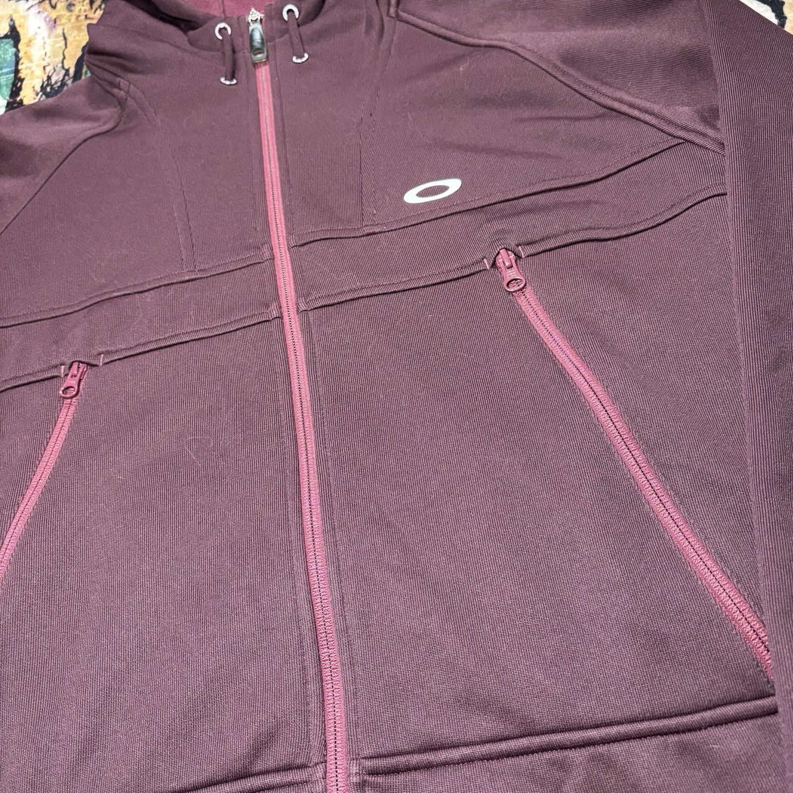 Oakley Full Zip Up Hoodie Jacket Full Zip Large Red Utility Pockets Logo Outdoor