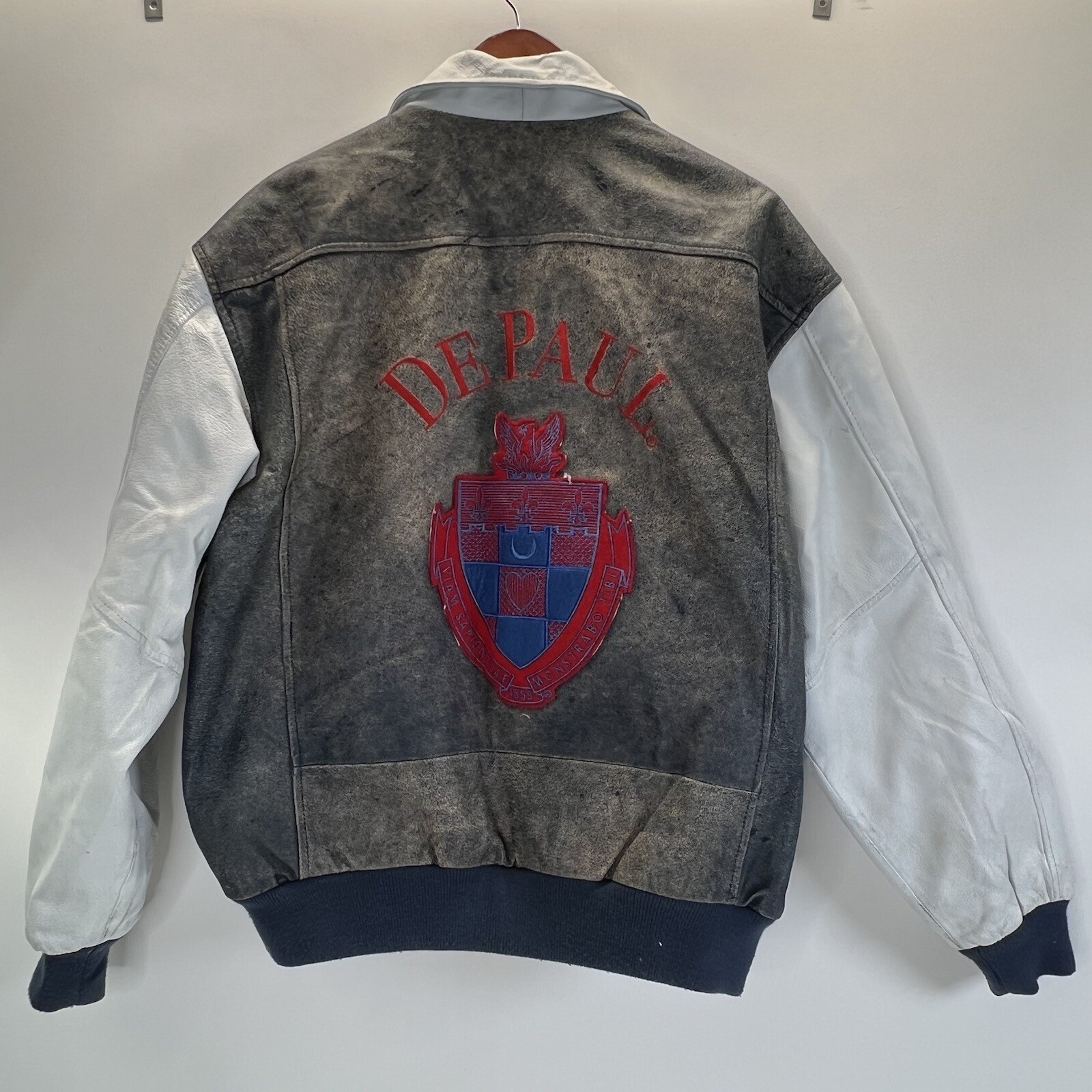 Vintage Phase 2 DePaul University Varsity Jacket Full Zip Mens L Faux Leather