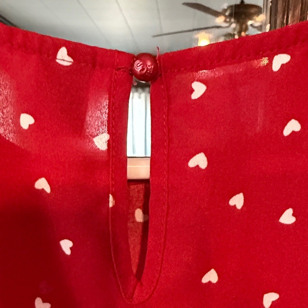 SHEIN Womens Red Heart Print Peplum Blouse Short Puff Sleeve Top Size Medium 6