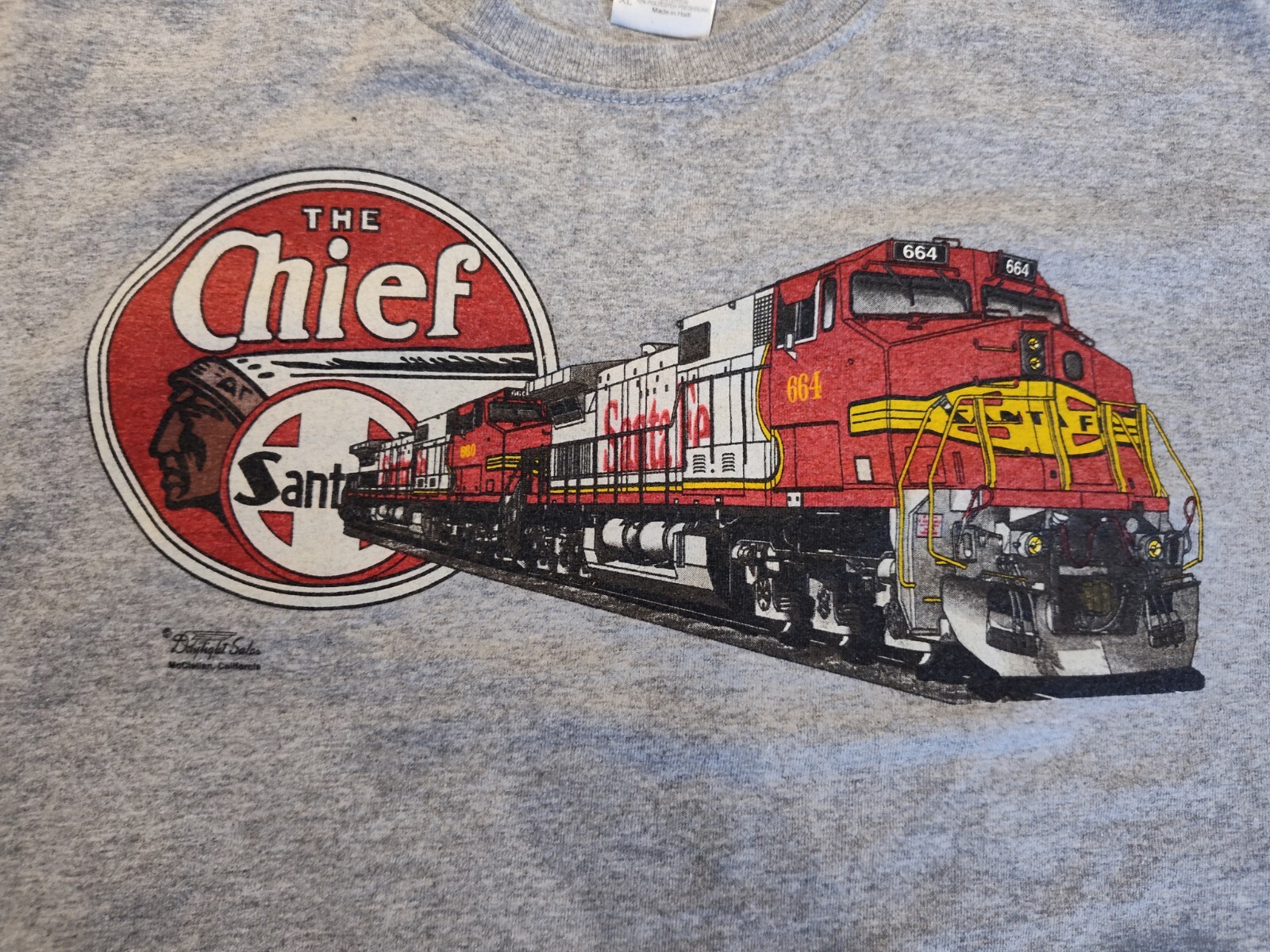 Vintage Sante Fe The Chief #664 Graphic Tee Shirt Grey Size XL Daylight Sales