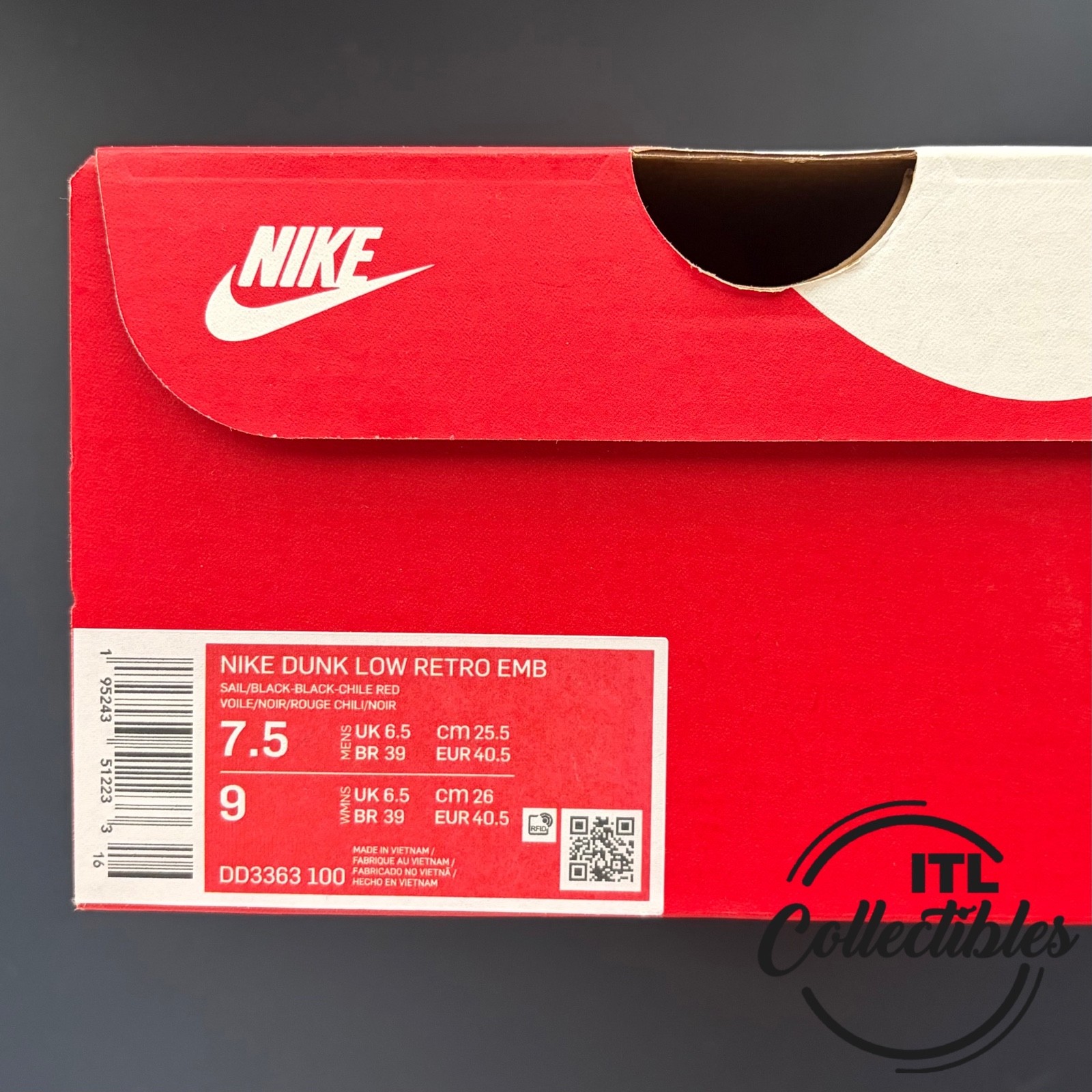 Size 7.5 – Nike Dunk Low EMB x NBA 75th Anniversary – Bulls 2021
