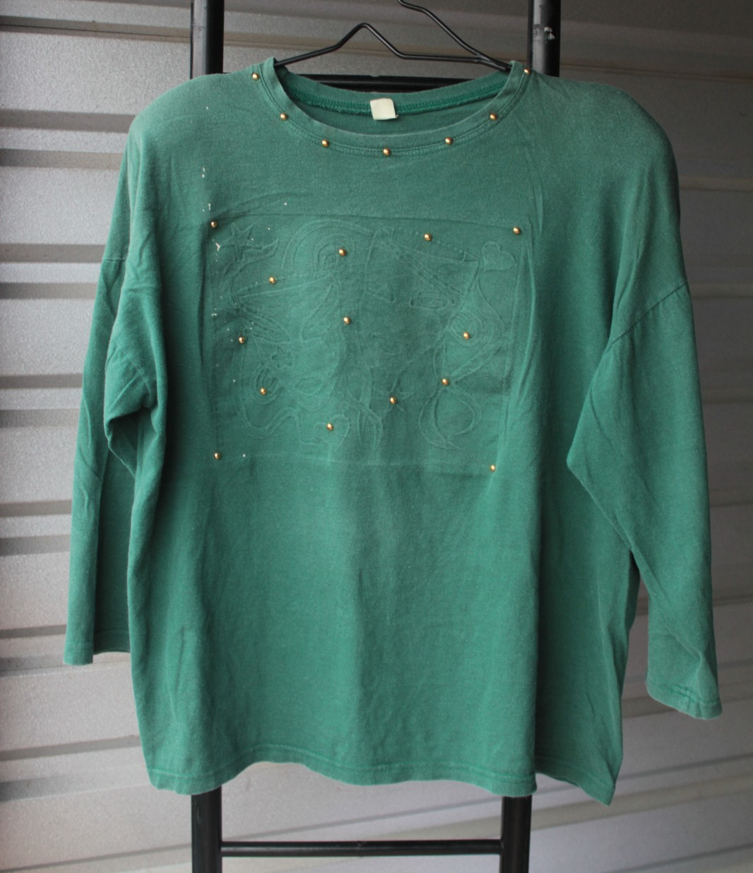 Vintage Comedy & Tragedy Masks Drama Made in USA Padded Green T-Shirt XL