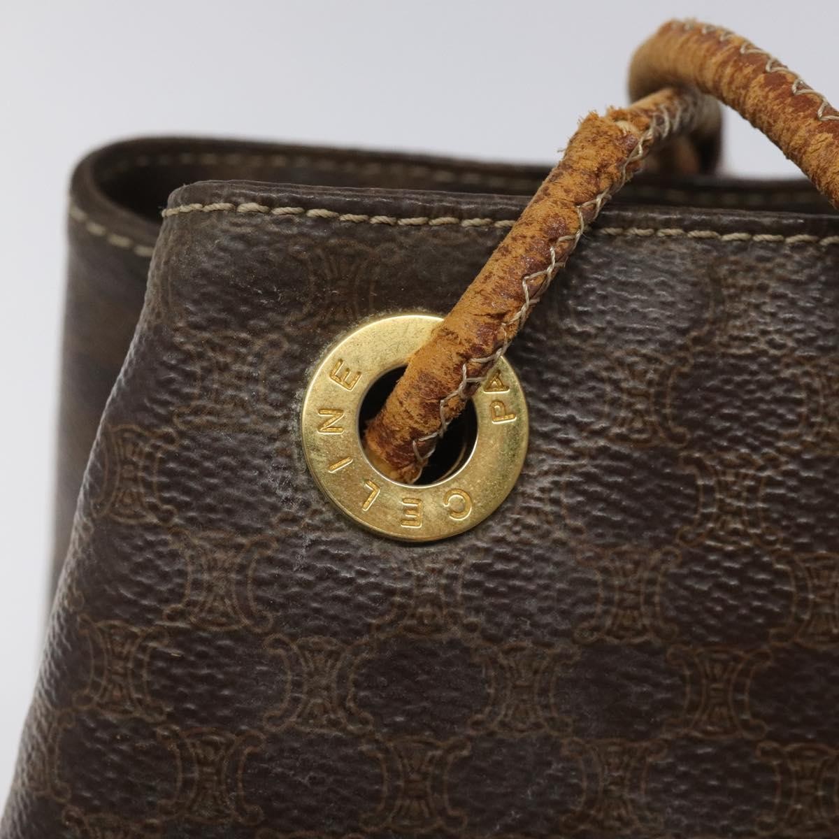 CELINE Macadam Canvas Purse Backpack PVC Leather Brown Gold Auth mr1093