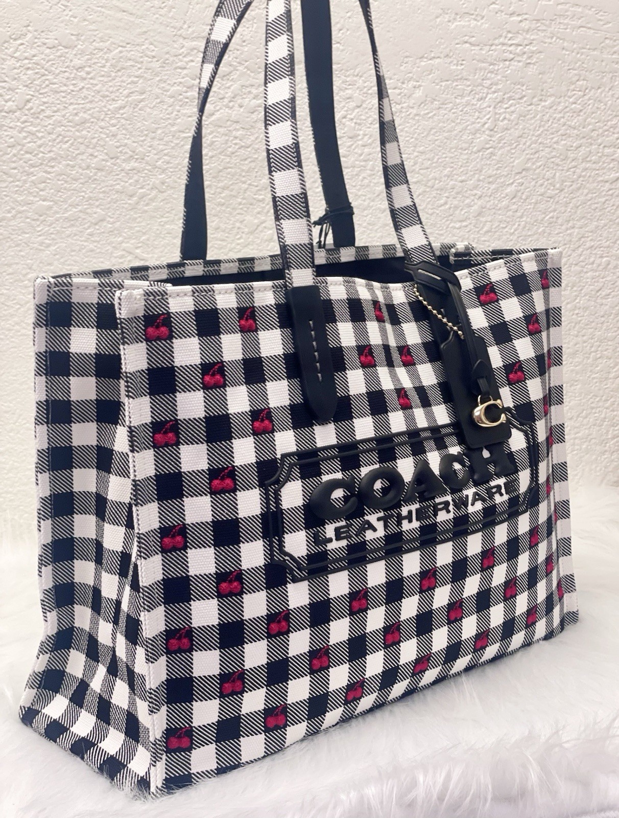 NWT COACH Tote Bag With Gingham Print CES71 in Black Multi Authentic 🍒