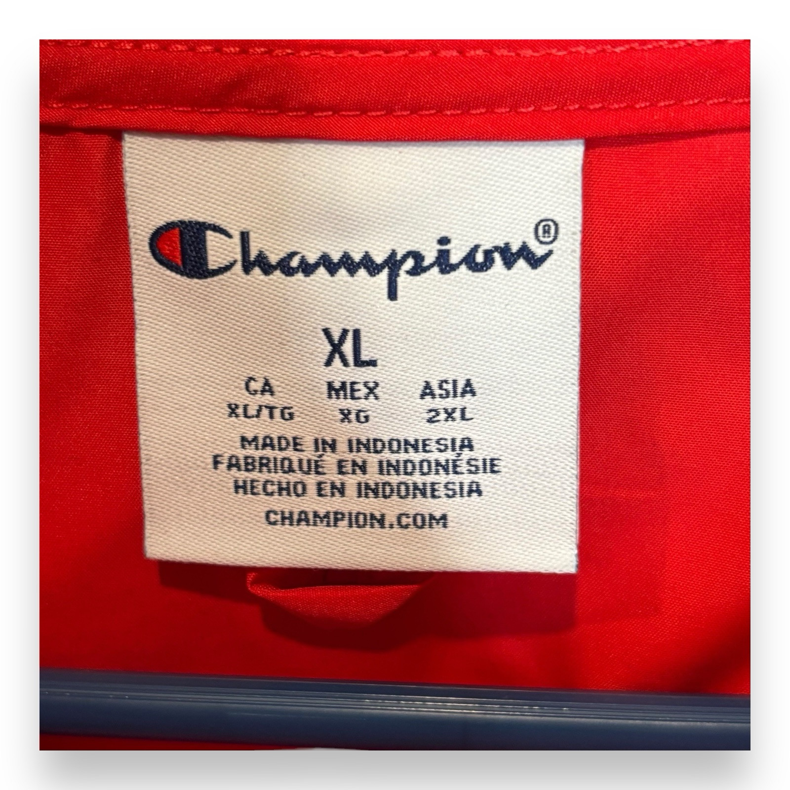 Champion Mens XL Packable Water/Wind Resistant Jacket Logo Windbreaker Sunny Red