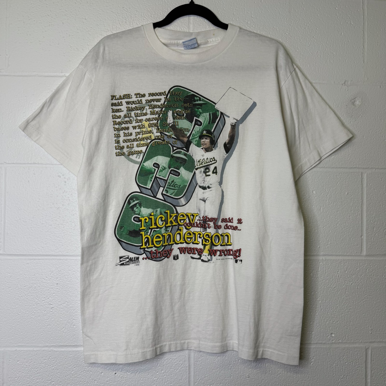 Vintage 90s Salem Sportswear Rickey Henderson Oakland Athletics T Shirt Large