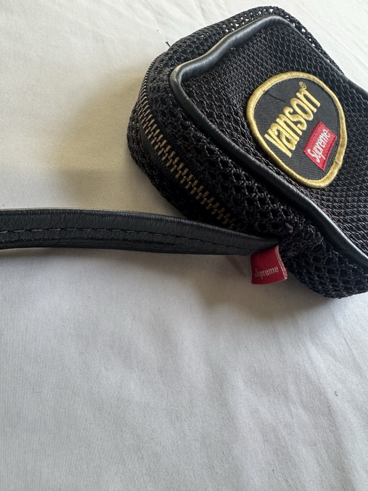 Supreme x Vanson Cow Leather Bl. Zip Wrist Strap Clutch P. Lined Brass, Initials
