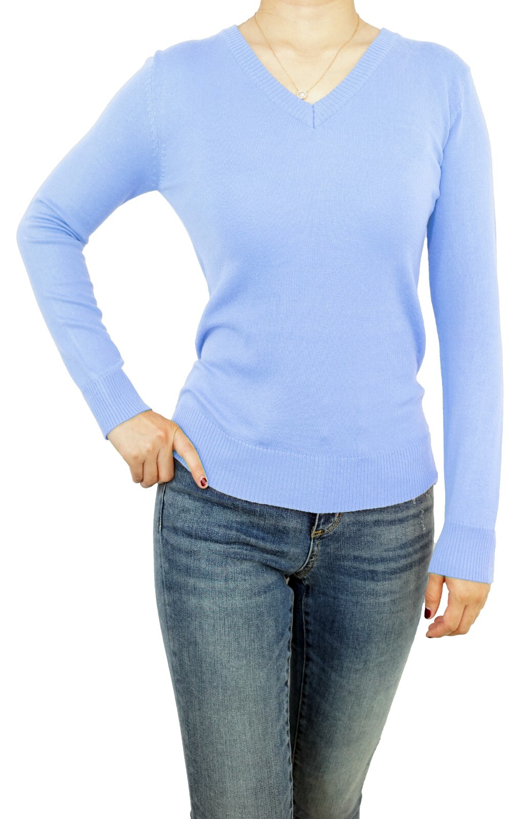 Women Pullover V-Neck Fitted or Loose Casual Jumper Sweater Soft Knitted