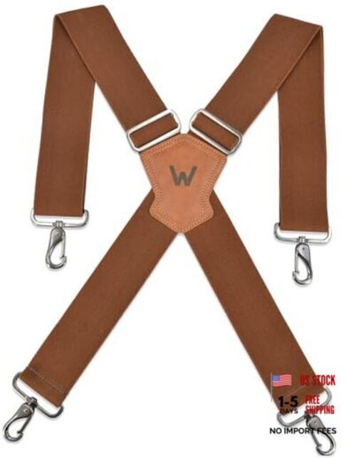 Heavy-Duty 2Inch-Wide Full-Elastic Work Suspender For Jeans Brown