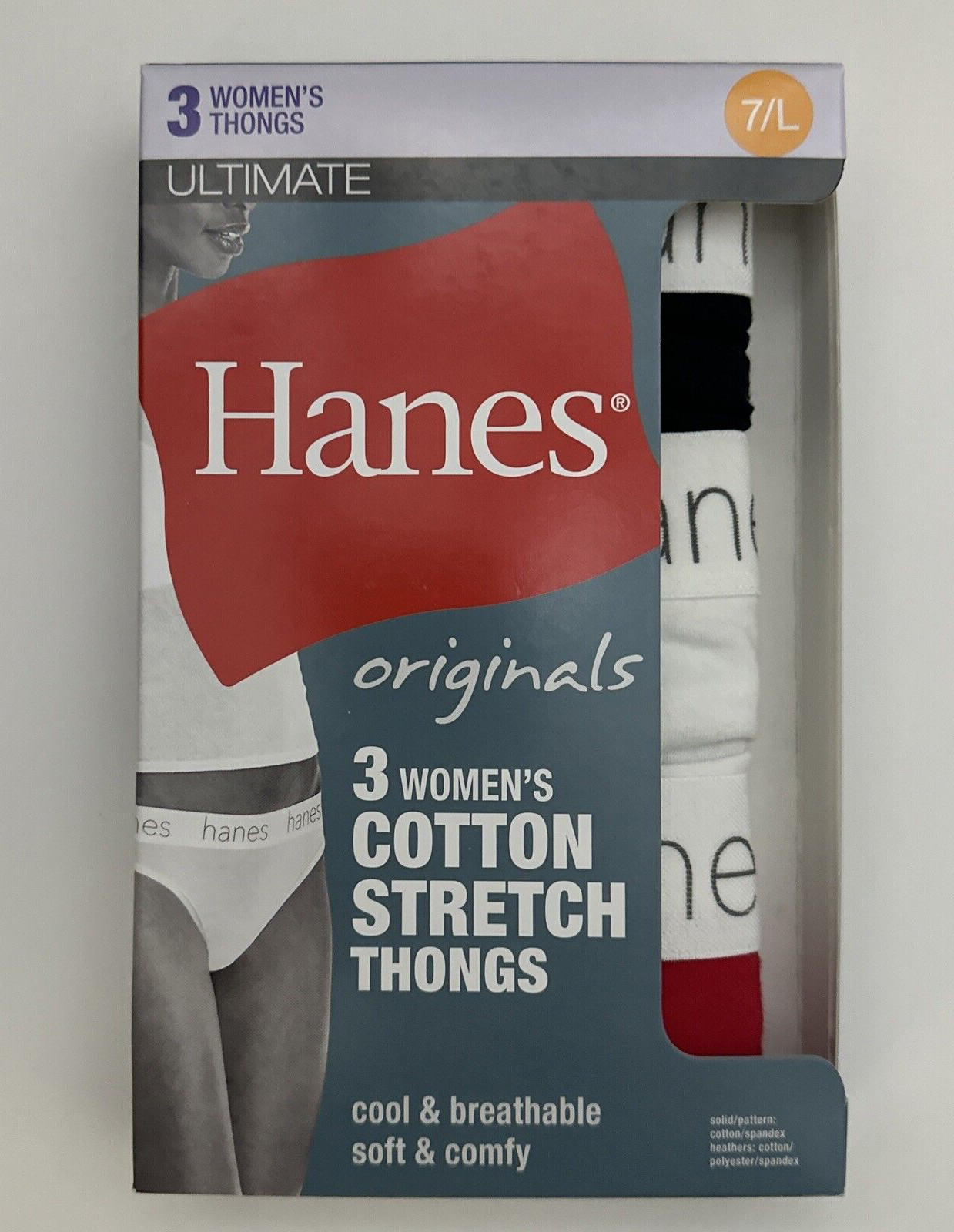 Hanes Ultimates Size 7/L 3-pack Multi Colors Cotton Women’s Thong Panties