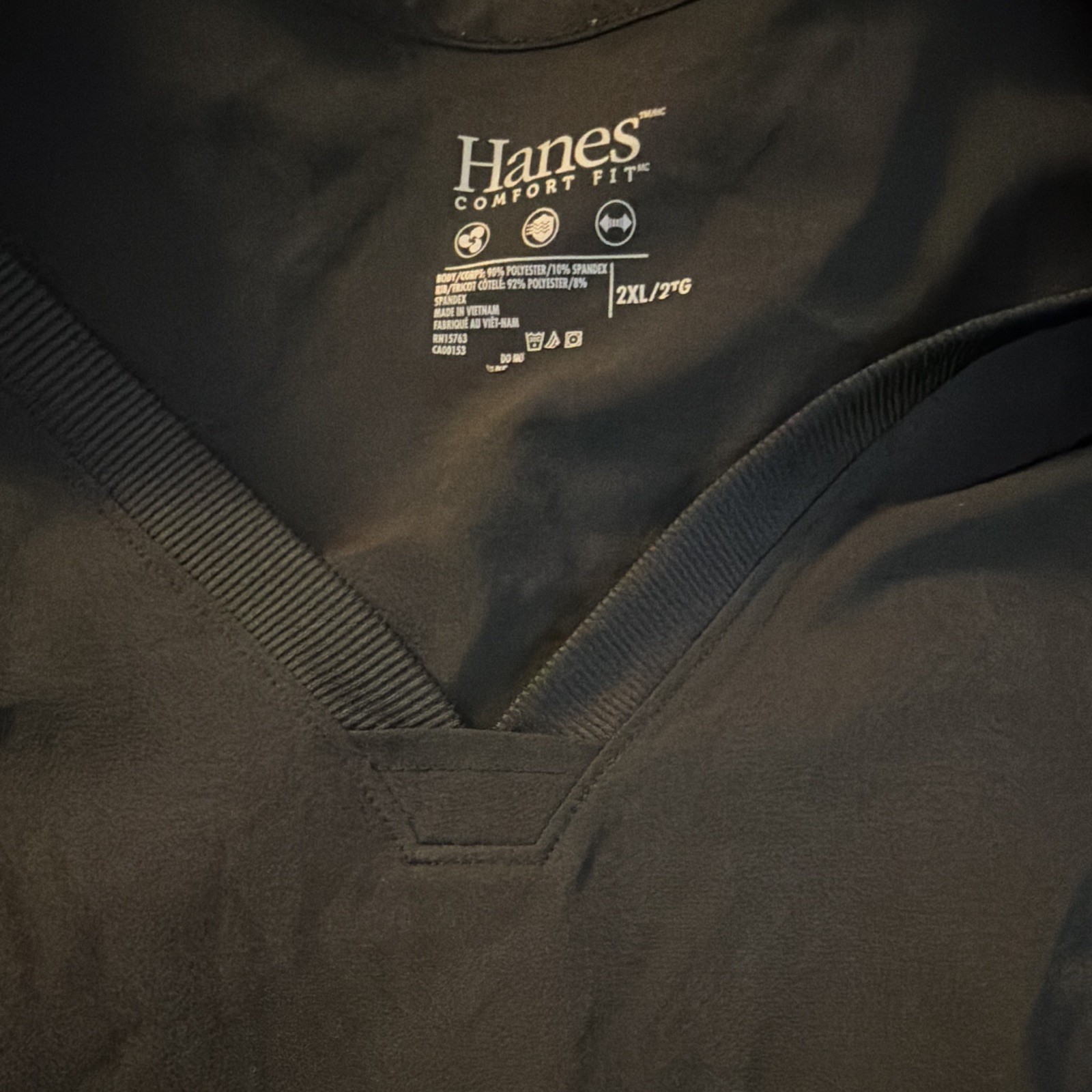 Hanes Comfort Fit V-Neck Unisex Medical Scrub Top 2XL Black Solid Blend