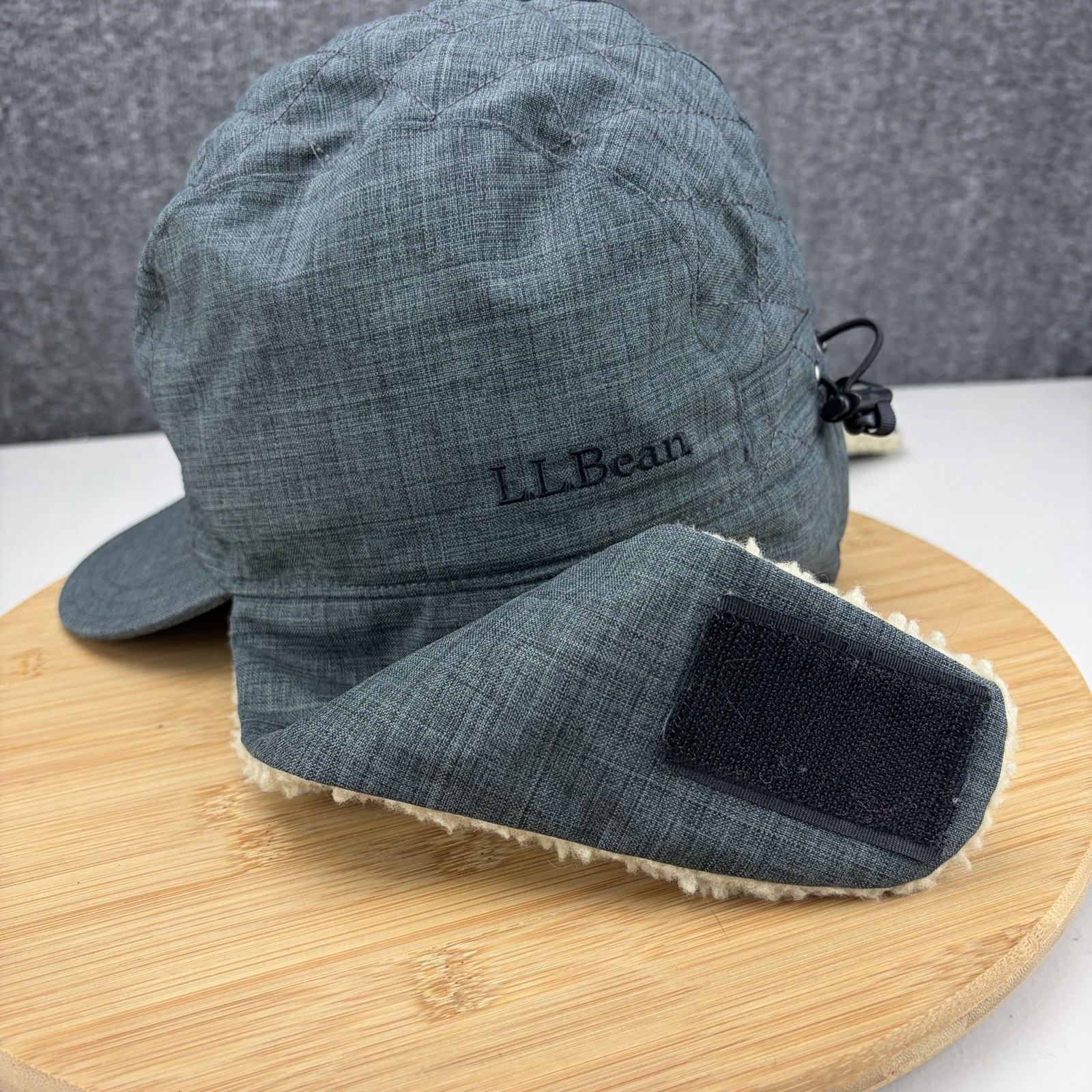 L.L. Bean Trapper Hat Cap Size S/M Gray Ear Flap Fleece Lined Quilted Goose Down