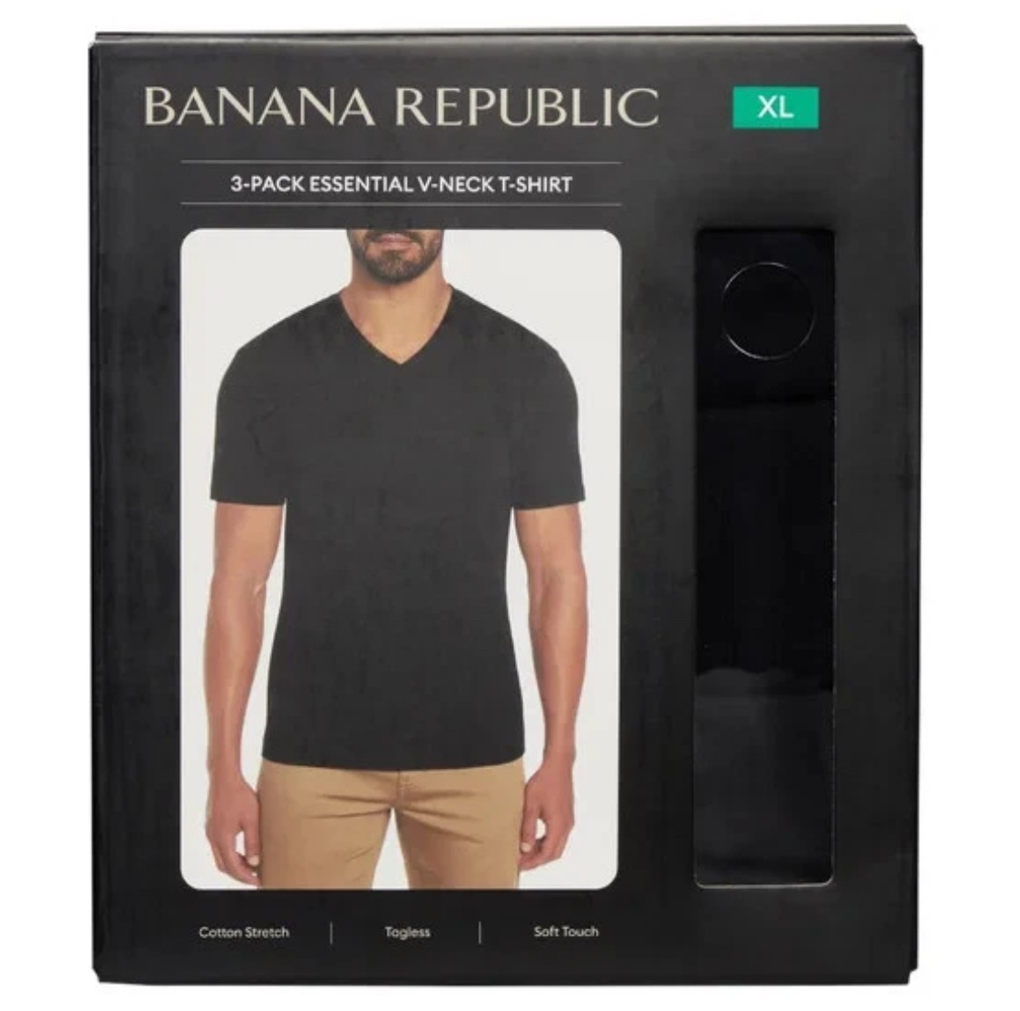 Banana Republic V-Neck T-Shirt 3-Pack Cotton Stretch White Black Sizes M-XL