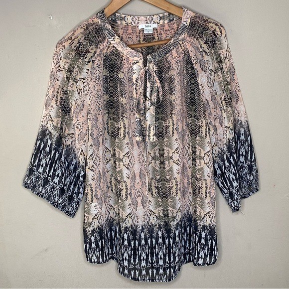 Bar III Women’s Blouse Snake Print Semi Sheer Bohemian Size Medium