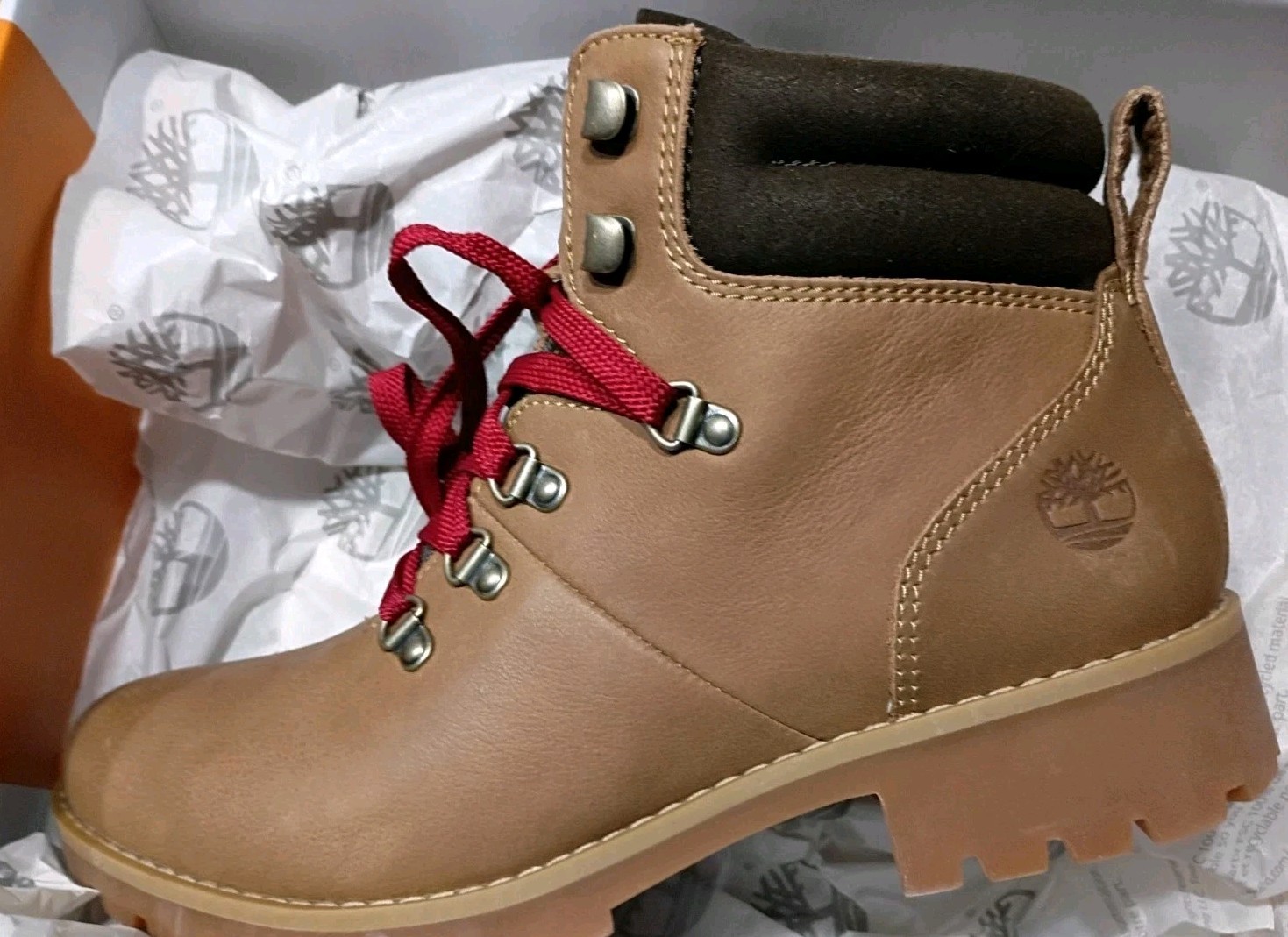 Womens Timberland Ellendale Mid LaceUp Boot MedBrown FullGrain Leathe SZ 8.5 NIB