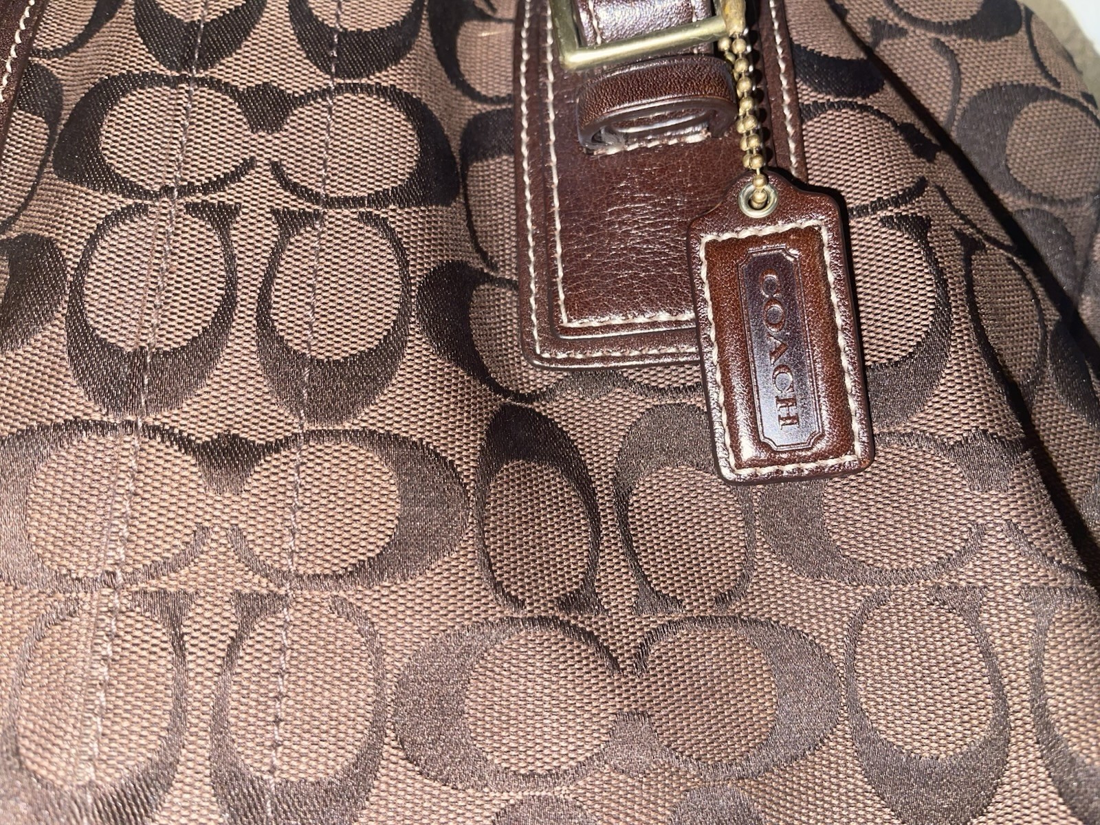 Coach Soho Signature Monogram Brown Satchel Top Handle Zip Pink Lining Bag
