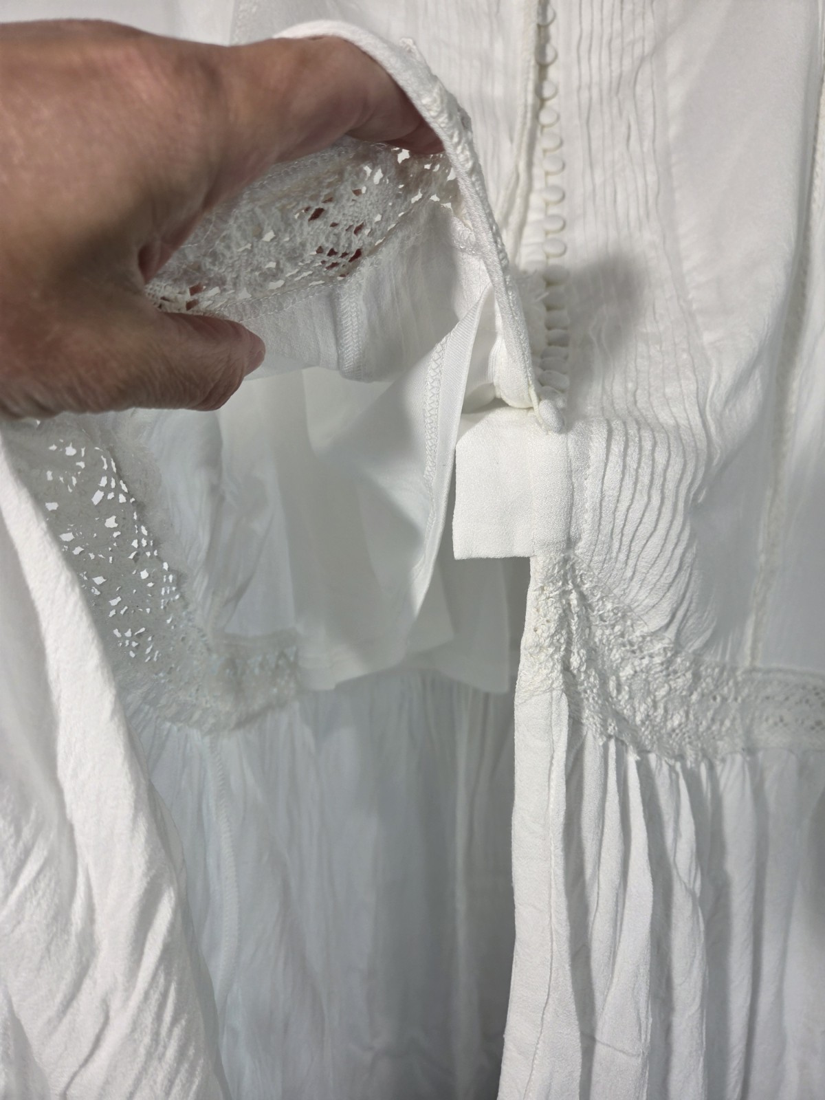 Shyanne Maxi Skirt Women Large White Western Boho Lace Pintuck Tassel Tiered