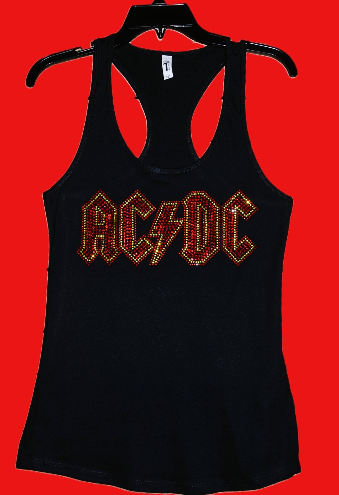AC/DC rhinestone racer back tank top XS, S, M, L, XL, 2XL red yellow