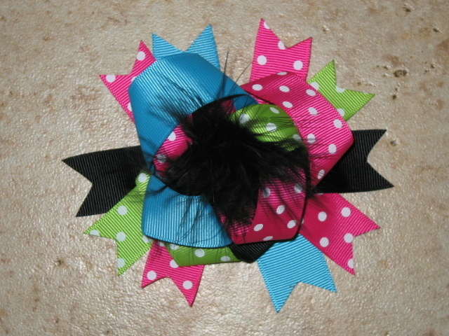 NEW “Pink Blue Black” Fur Hairbow Alligator Clips Girls Ribbon Bows 4.5 Inches
