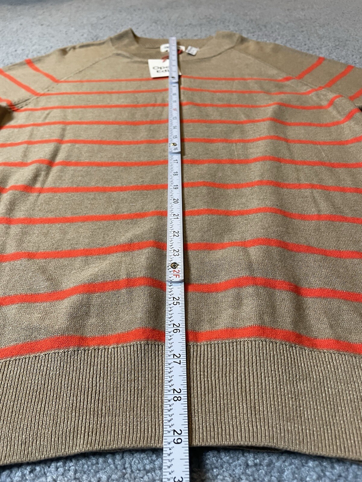 Open Edit Men’s Pullover Sweater 2XL Beige Orange Stripes 1/4 Zip Mocked Neck