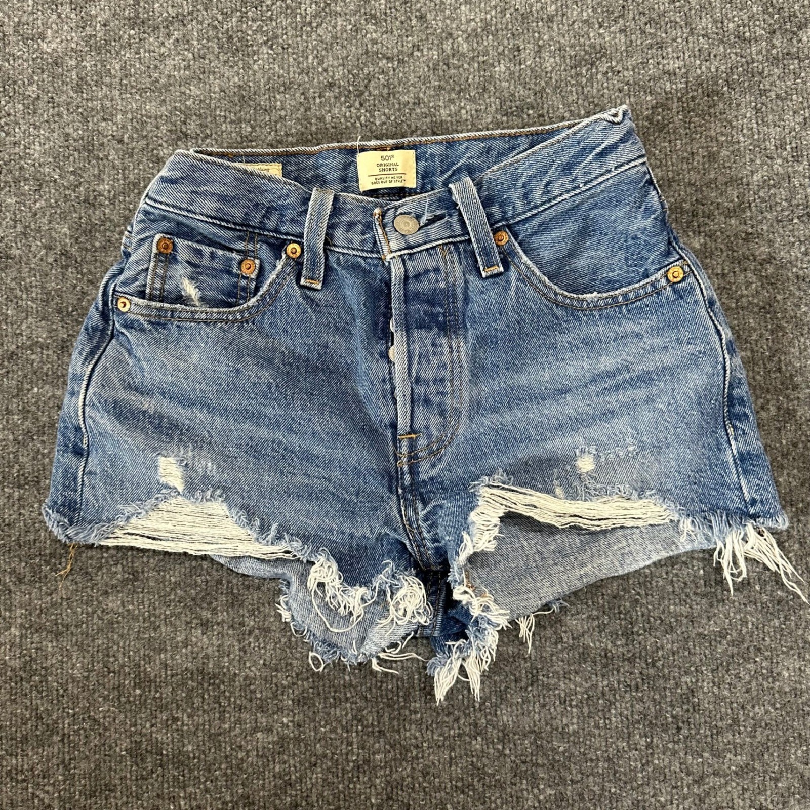 Levi’s Denim Shorts Womens Size 25 Blue 501 Original Distressed Cut Off