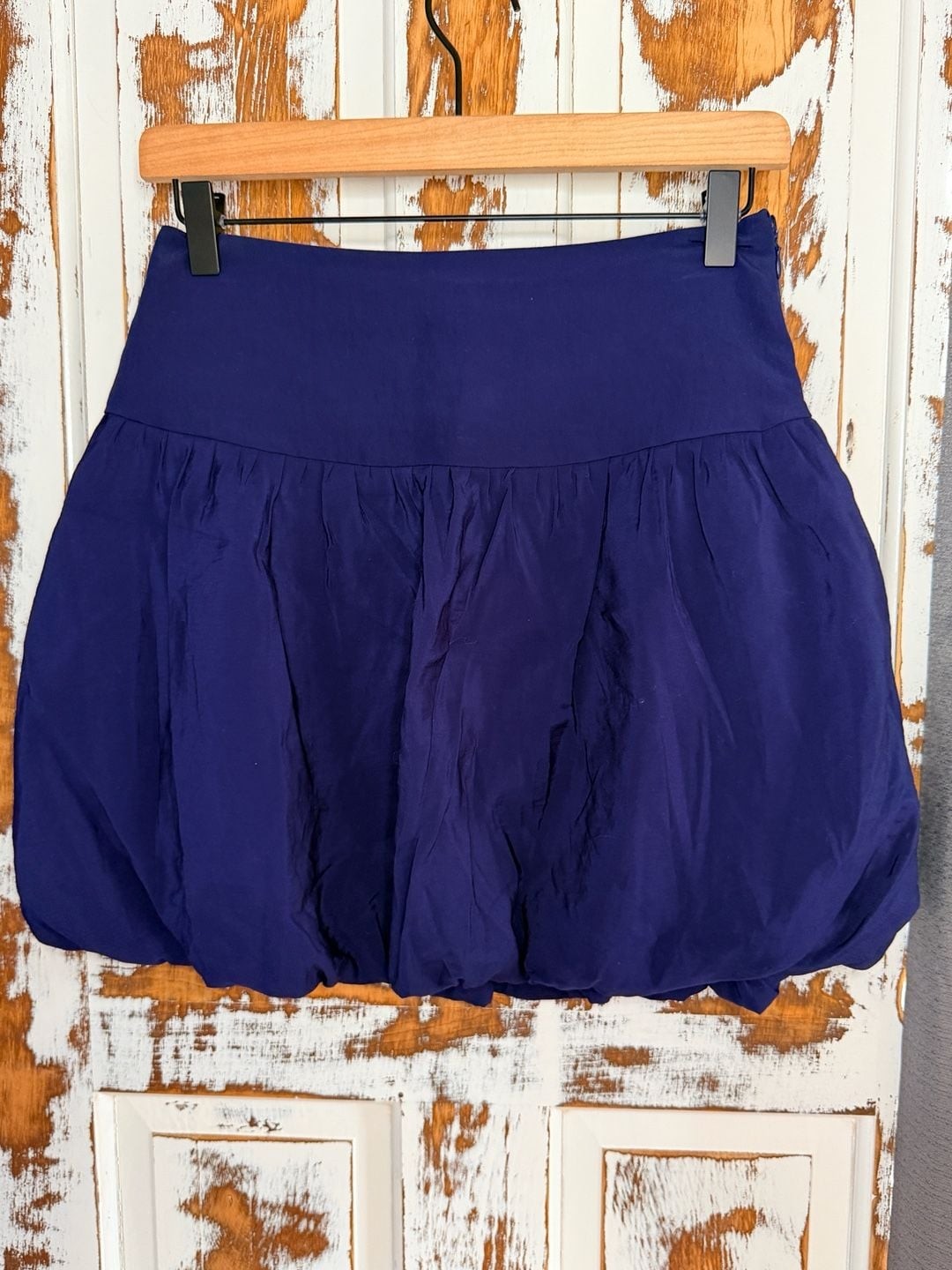 Long Sleeve Peplum Top Size XS White & Bubble Hem Mini Skirt Size 2 Navy 2pc Set