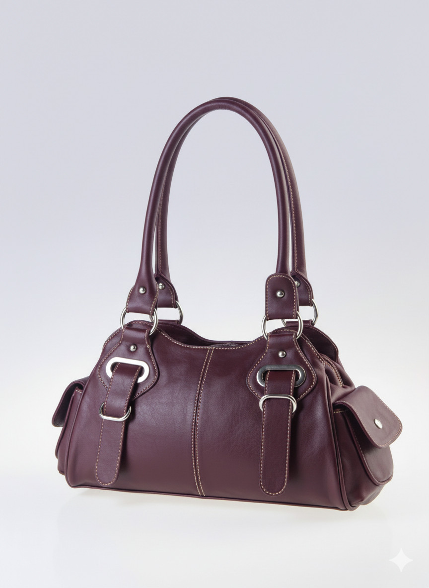 Womens Leather Satchel Hobo Handbag Purse Top Handle Shoulder Bag Burgundy