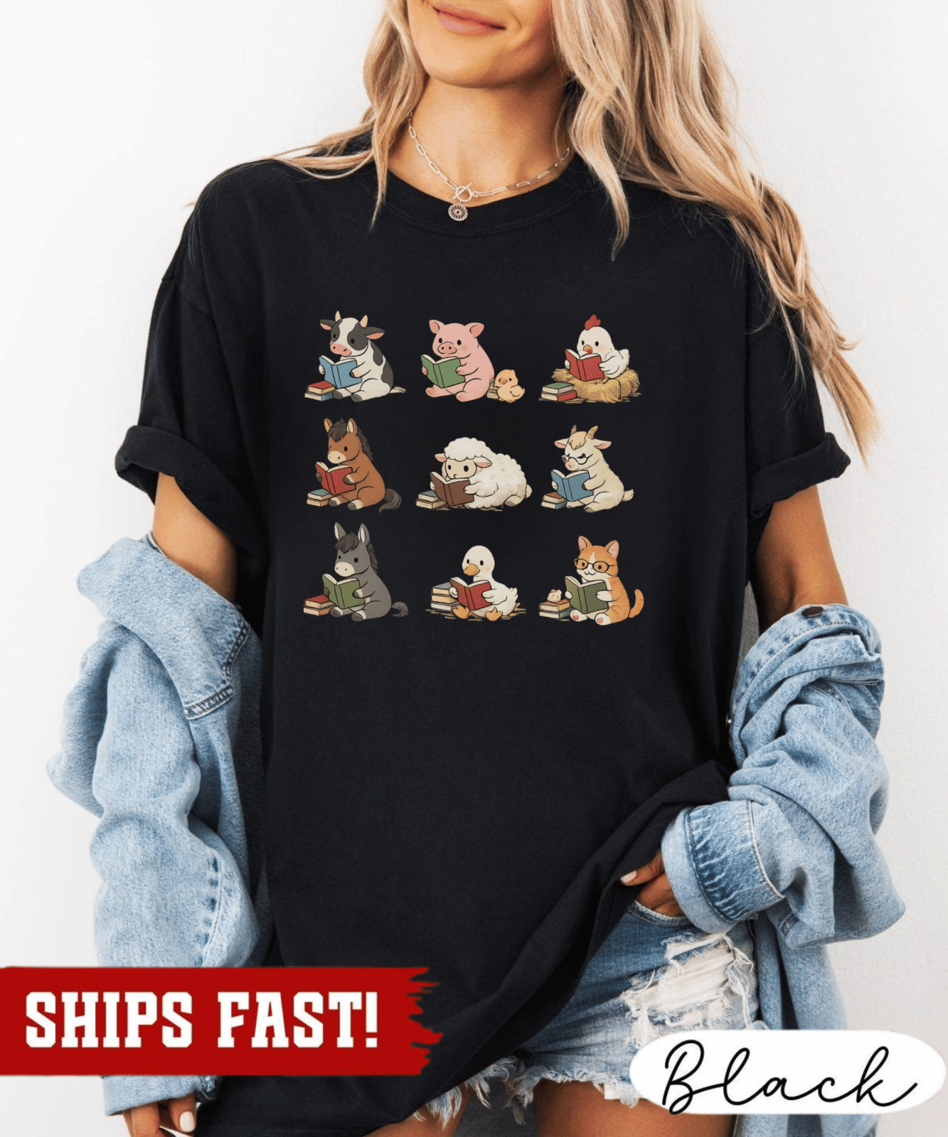 Farm Animals Reading Shirt, Book Lover Farm Tee, Cute Animal shirt, Teacher Libr