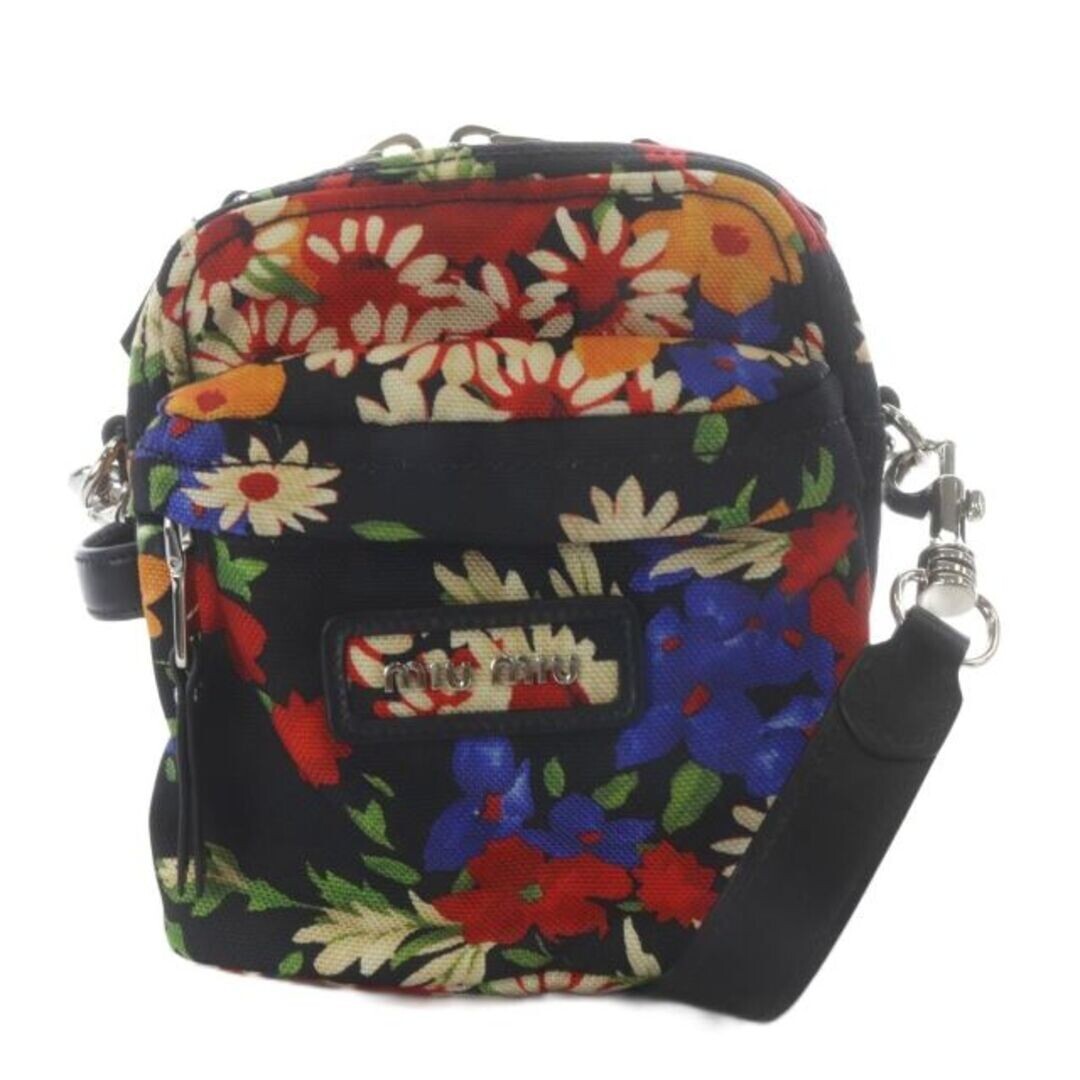 Miu Miu Cordura ST.BOUQ Floral Black Nylon Shoulder Bag 5BH158 Auth