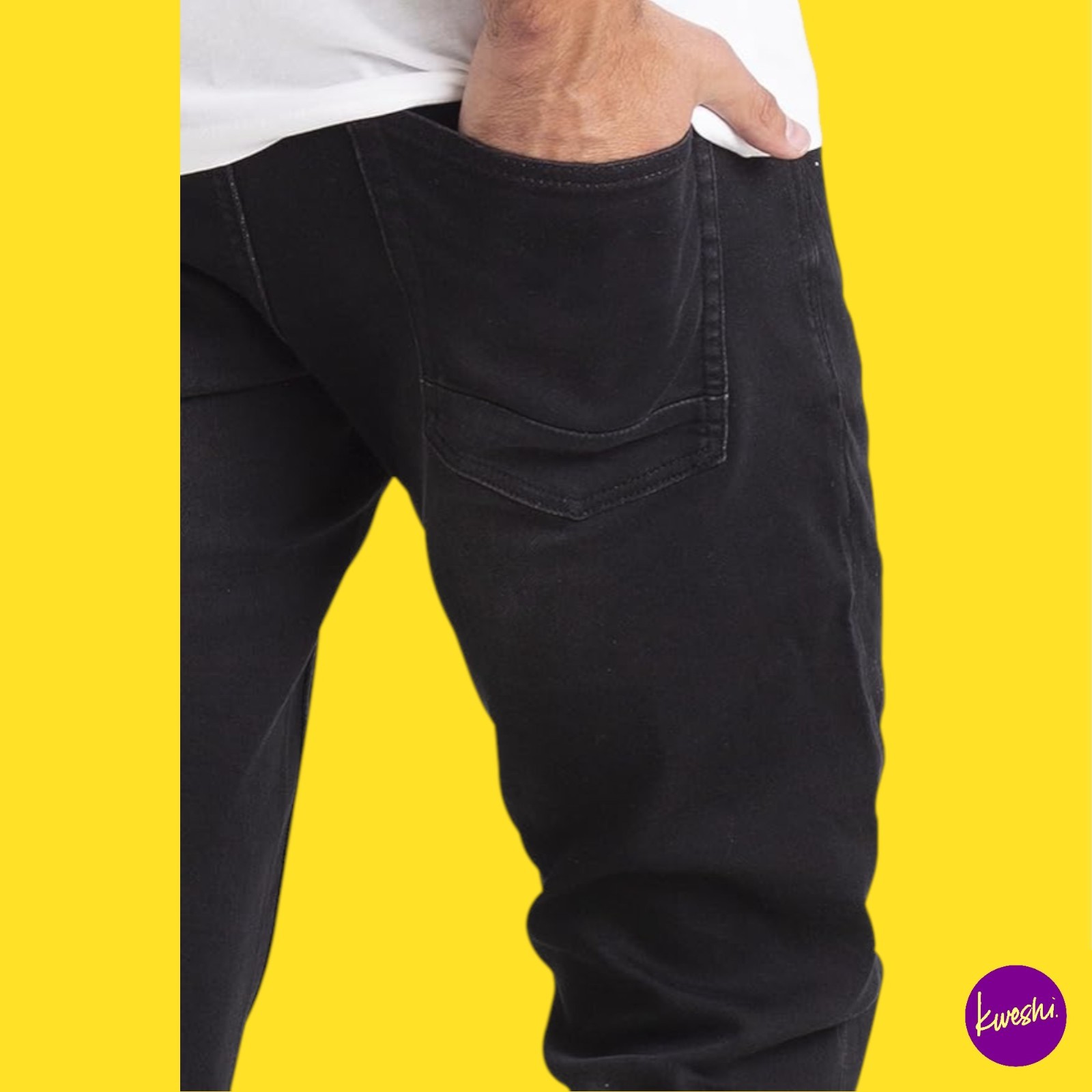 WESTACE Men’s Slim Fit Stretch Jeans, Straight Leg, Black, 32W x 30L