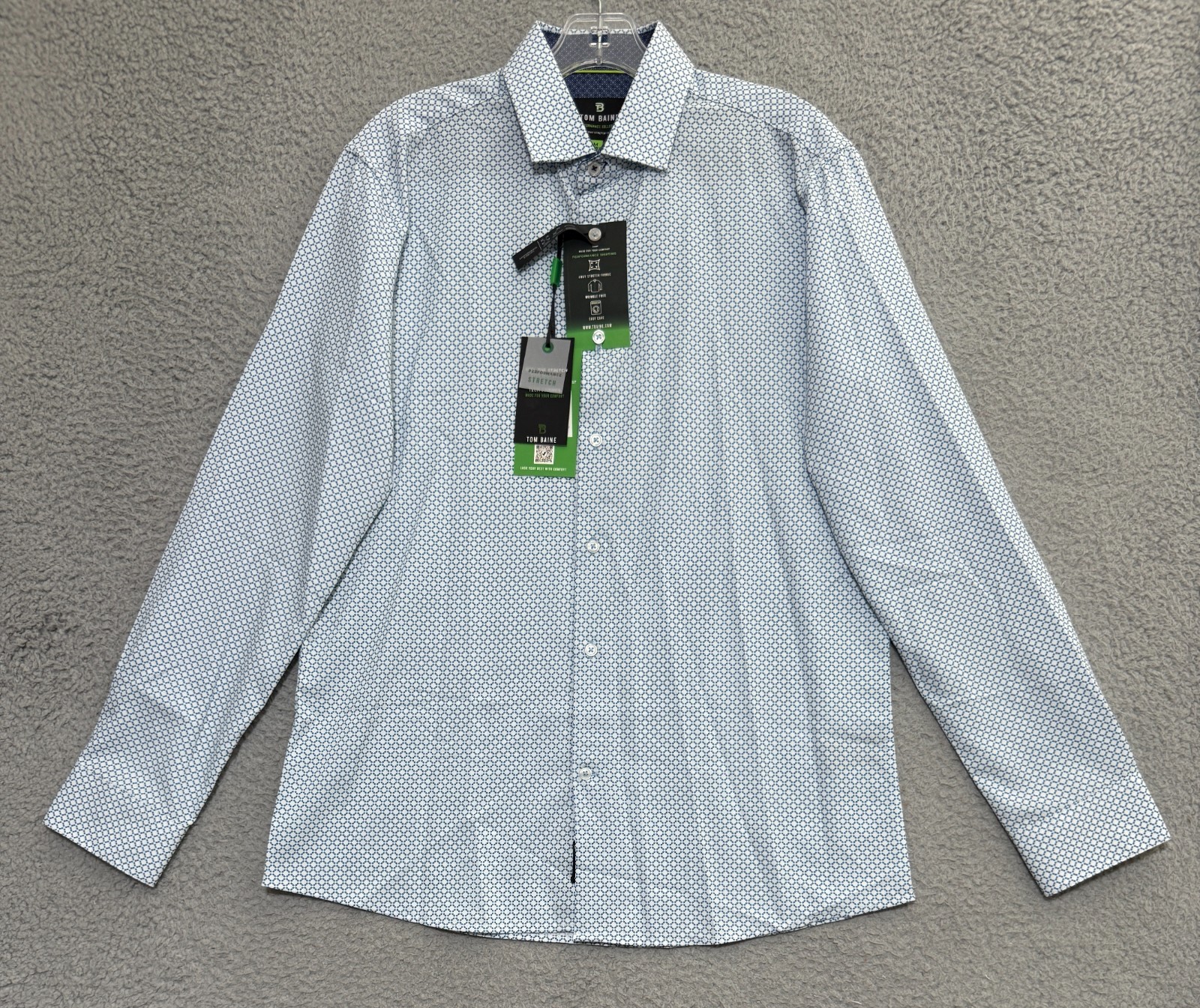 NEW Tom Baine slim fit Performance Collection 4-way stretch button shirt Mens M