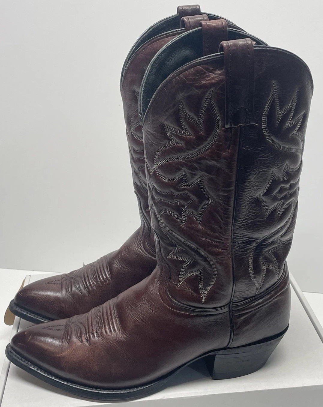 J Chisholm Western Cowboy Boots Cherry Brown Handcrafted USA Men’s Size 10 D