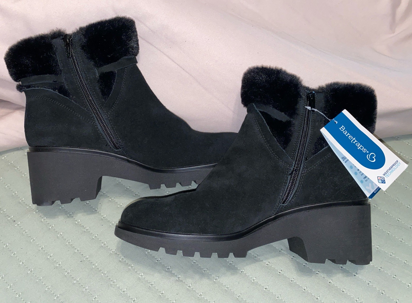 Baretraps Dolors Sz 9W Black Block Heel Weatherproof Ankle Booties