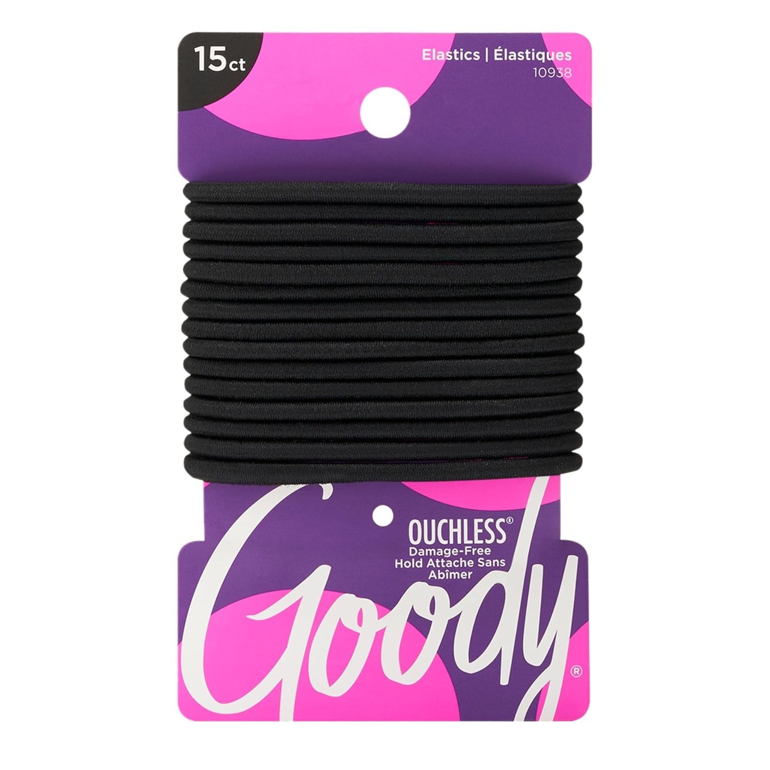 Goody Ouchless Elastic Hair Ties – 15 Ct Black 4MM Rubber Bands for Hair Pain…