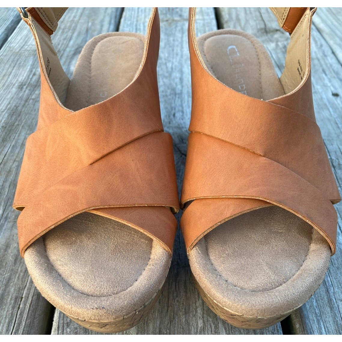 CL by Laundry Cork Wedge Sandals – Tan – Size 7.5
