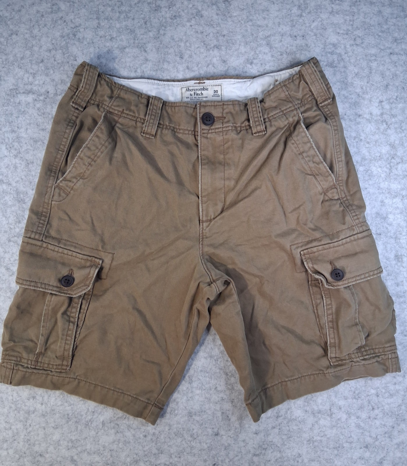 Ambercrombie Fitch Cargo Shorts Men 30 Tan Khaki Utility Military Pocket Cotton