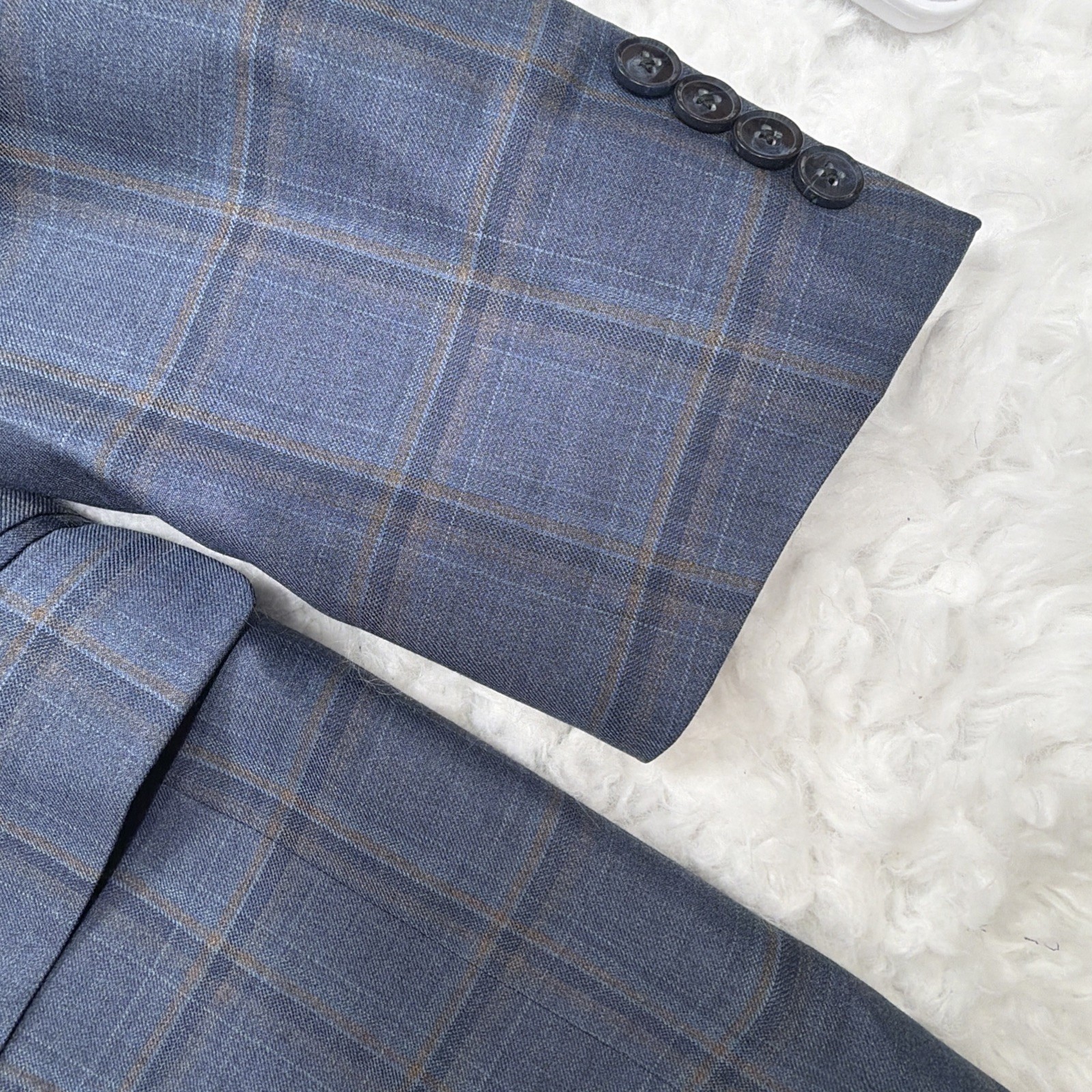 Peter Millar Sport Coat Blazer 42R Blue Plaid Windowpane Check Modern Formal Men