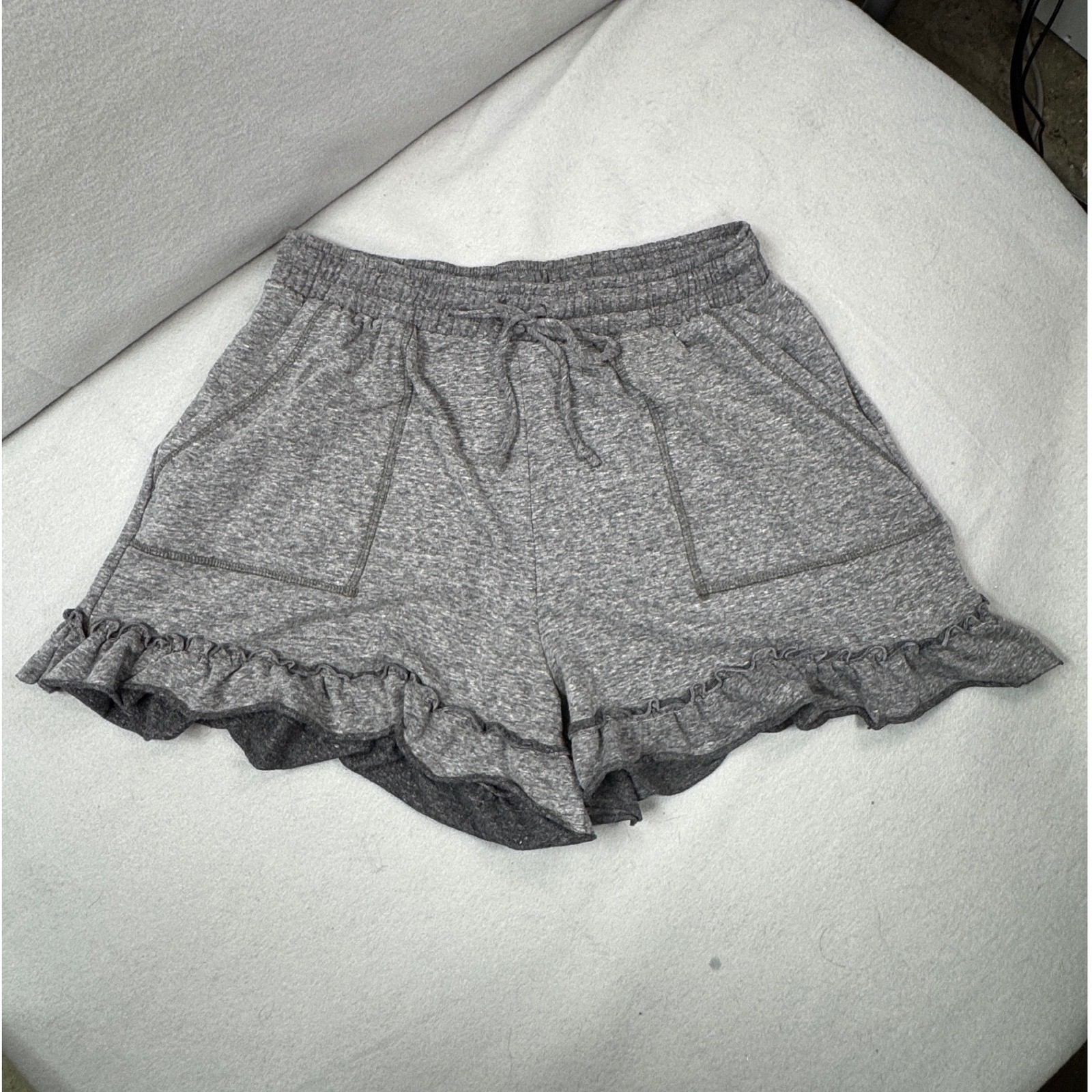 Three Bird Nest The Nest Shorts Womens XL Gray Ruffle Hem Lounge Boho Drawstring