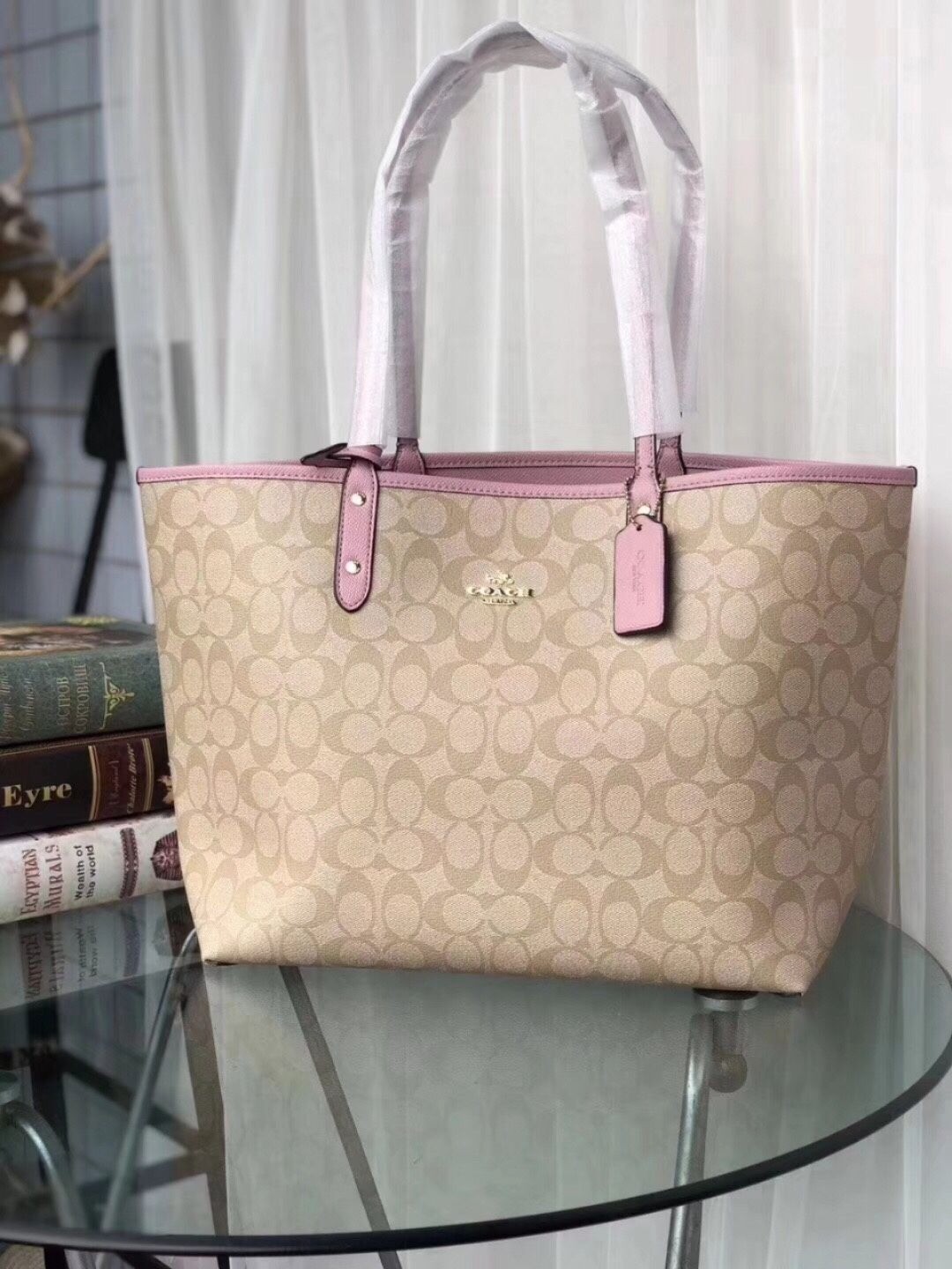 Coach F36658 Brown / Pink Reversible City Tote Bag With Pouch Outlet NWT