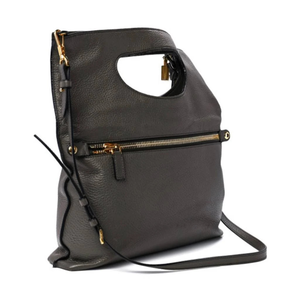 Tom Ford Top Handle Graphite Gray Alix Padlock Pebbled Leather Tote Bag