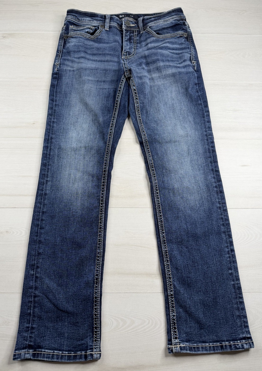 BKE Buckle Alec Jeans Straight Stretch Denim Coolmax Whiskered Mens 29×30 EUC